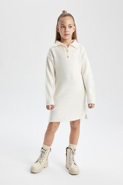 DeFacto Strickkleid mit Polokragen für Mädchen – Langarm A7310a823wn