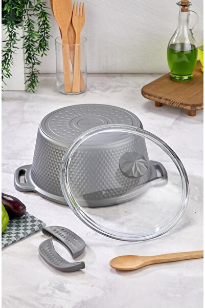 Cooker 28 Cm Crystal Series - Cast Iron Granite Deep Pot with Silicone Handle