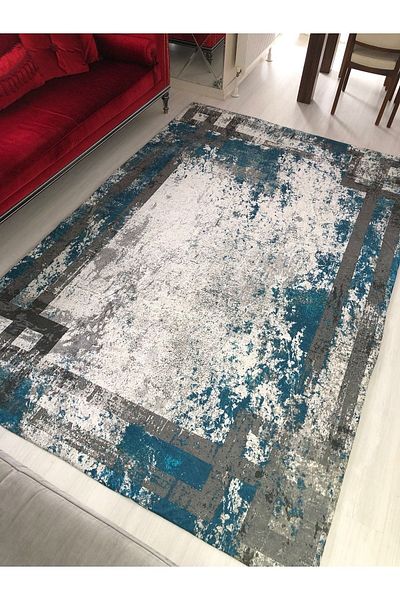 MEKA TEKSTİL New Model Blue Frame Elastic Carpet Cover