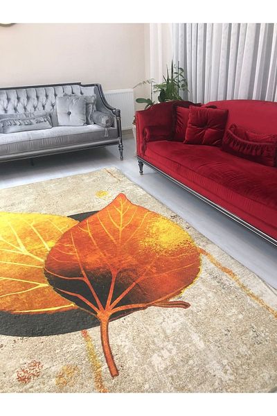 MEKA TEKSTİL Silk Velvet Elastic New 3D Leaf Model Carpet Cover/Cover