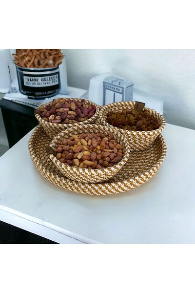 ModaCardin Σετ μπισκότων και πιάτων 3 τεμαχίων Wicker Presentation - Με δίσκο γιούτας
