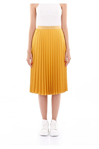 G-Line High Waist Elastic MustardMidiPleated Skirt