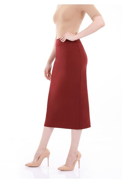 G-Line Claret Red Midi Pencil Skirt - With Back Zipper and Slit