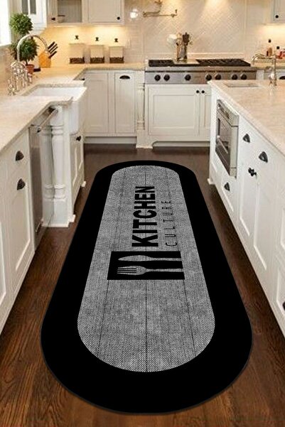 PINKIE HOME Dijital Baskı Yıkanabilir Kaymaz Taban Leke Tutmaz Oval Mutfak Ha...