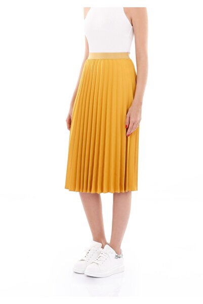 G-Line High Waist Elastic MustardMidiPleated Skirt