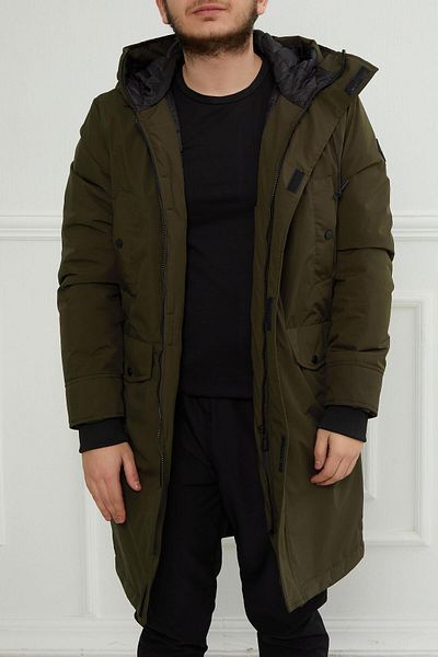 PIQUE Hscstore Ανδρικό παλτό χακί με κουκούλα με φερμουάρ και λεπτομέρεια τσέπης - Nora