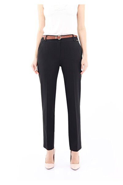 Guzella Kemerli Maxi Boy Klasik Dar Kesim Siyah Pantolon