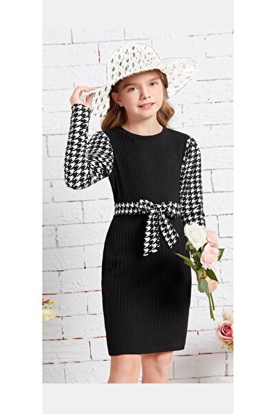 biggbom kidswear Kazayağı Desen Aksesuarlı Kız Çocuk Elbise