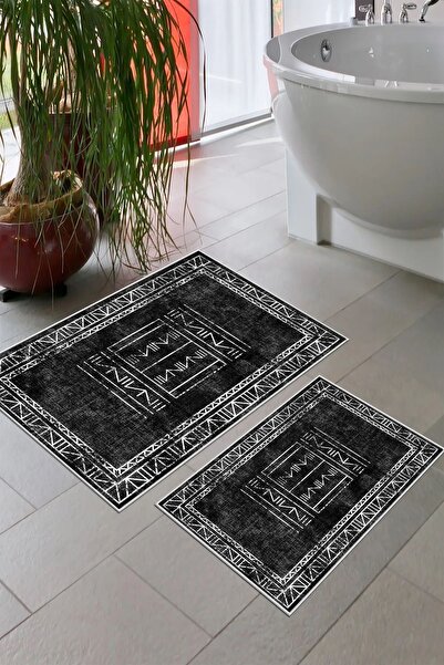 Zeria Home Etnik Desenli Kaymaz Taban Yıkanabilir 2 Li 60x100 - 50x60 Banyo H...