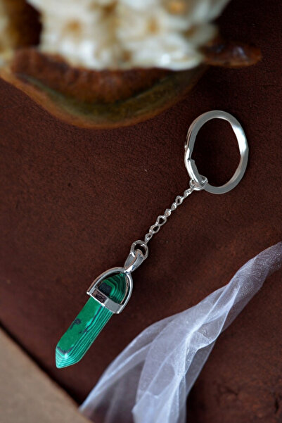 MGA DOĞAL TAŞ Piatra naturala de Malahit - Breloc tăiat cu unghii și lanț de ...