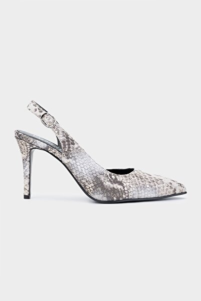 Valmenti Tpillo Kadın Bej yılan Hakiki Deri Topuklu Ayakkabı