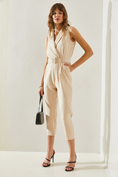 Bianco Lucci Dámský dvoulůžkový látkový overal – košilový límec, dvojitý řad, pásek60251266