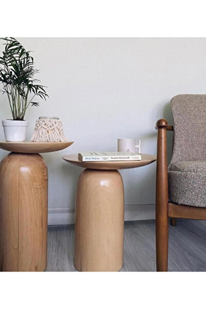 Simillo Home&Living Wood Ahşap 2’li Set Mantar Yan Sehpa Modern Fiskos / Çiçe...