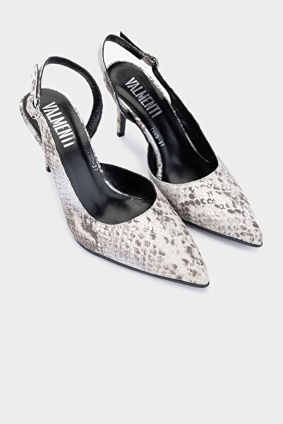 Valmenti Tpillo Kadın Bej yılan Hakiki Deri Topuklu Ayakkabı