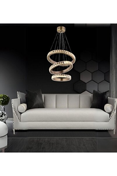 RONİSU AYDINLATMA Yakut 3'Lü Sarkıt Led Avize Kristal Cam Taşlı Lüks  Avize