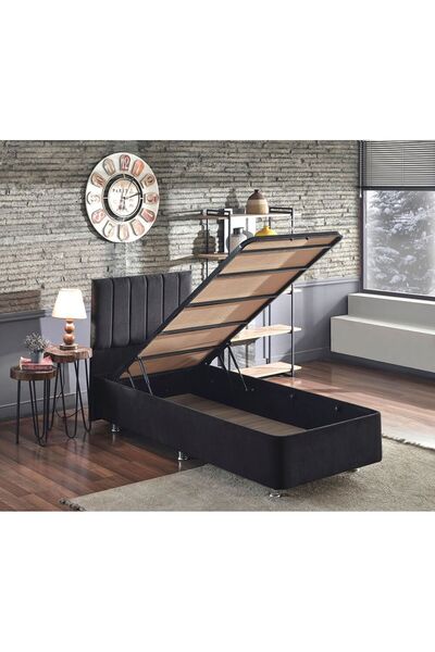 Niron Yatak Niron Piano Lite Tek Kişilik Baza Ve Başlık Seti - Siyah Kumaş, M...