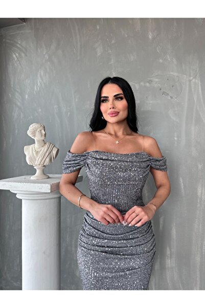my bestt butik Kadın degaje yaka tül payet kumaş kalem abiye/düğün/mezuniyet/balo/nişan elbise