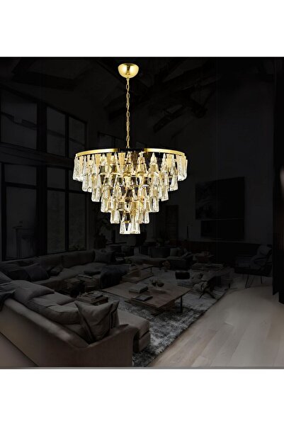 RONİSU AYDINLATMA Miray 60'Lık Salon Oturma Odası Taşlı Avize   Kristal Cam T...