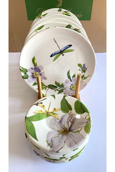 Dame Marie 6-Person Breakfast Set - 12 Pieces, Cake Presentation Plate, Special Design Stoneware