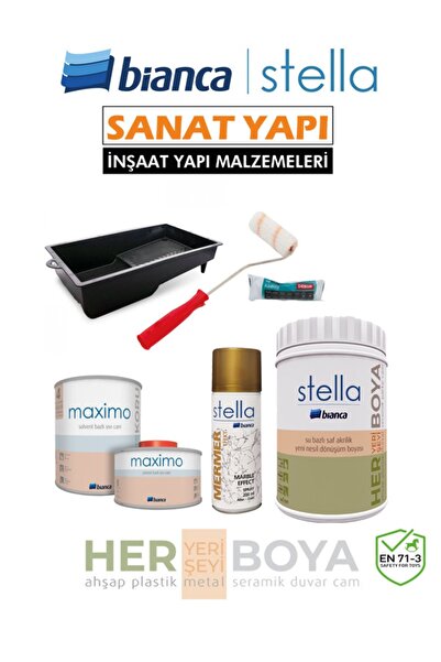 Bianca Set 1Lt - Siyah Boya + Mermer Effekt Sprey + Maximo Sıvı Cam Parlak