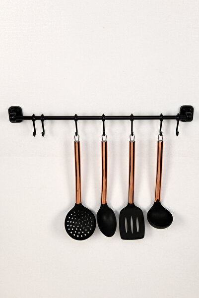 Hagen Vidasız Montaj Duvar Rayı 8li Askı Siyah 55 Cm