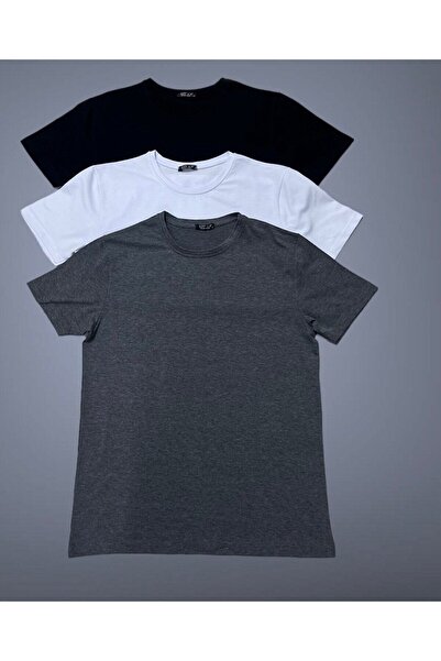 Est Estola Tricou Slim Fit pentru bărbați cu gâtul turnat - Set de 3 piese al...