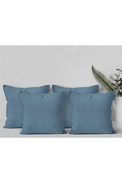 GOCCIA 4-Piece Linen Look Throw Pillow Cover Blue