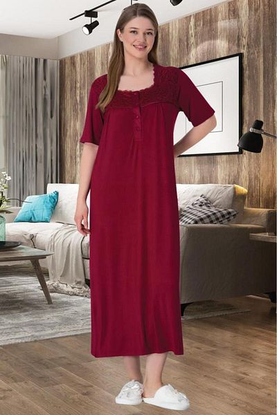 Mecit Pijama Mecit 6049 - Cămașă de noapte cu mânecă scurtă de mărime mare roșu Claret