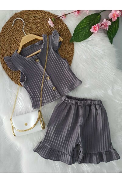 aden kids Γκρι Lycra Girls' Belly Open Set - 2-8 ΕΤΩΝ, Ευέλικτο Ύφασμα, Τσάντ...