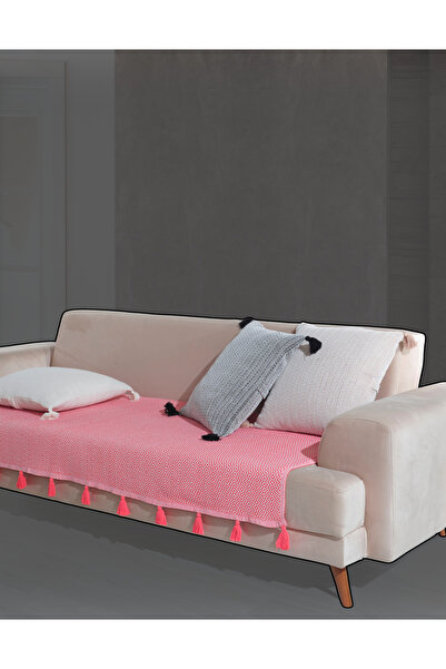 Lux Touch 115 x 200 cm Tufted Sofa Sofa Sofa Bed Armchair Cover - Coral with Lavi Pompom