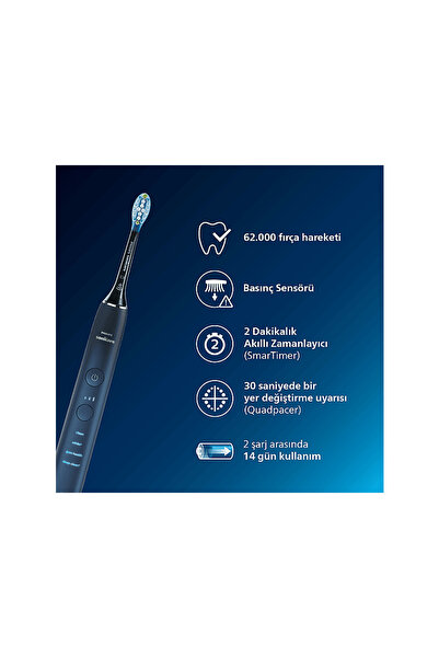 Philips Sonicare Diamond Clean 9000 Şarjlı Diş Fırçası, Seyahat Kabı, Sonicare App - Siyah HX9911/88