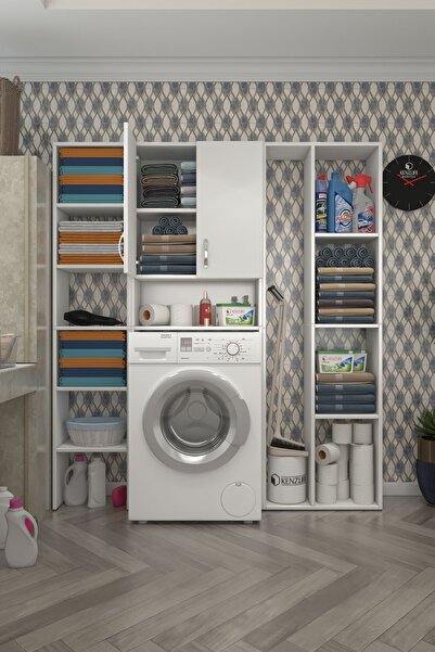 Kenzlife Çamaşır Makinesi Dolabı Sinemmega Byz 180*156*30 Banyo Kapaklı Arkal...