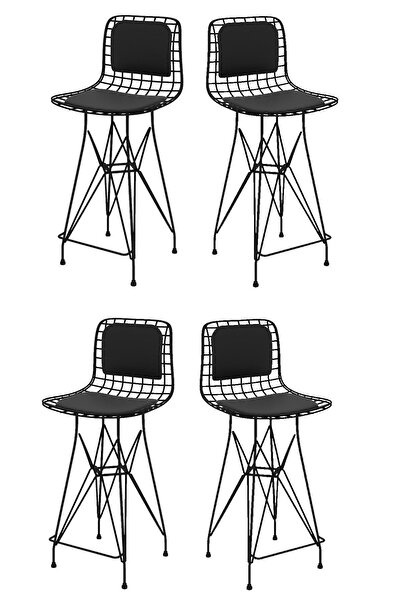 Kenzlife Knsz Orta Boy Tel Bar Sandalyesi 4 Lü Mağrur Syhsyh Sırt Minderli 65 Cm Oturma Yüksekliği Mutfak