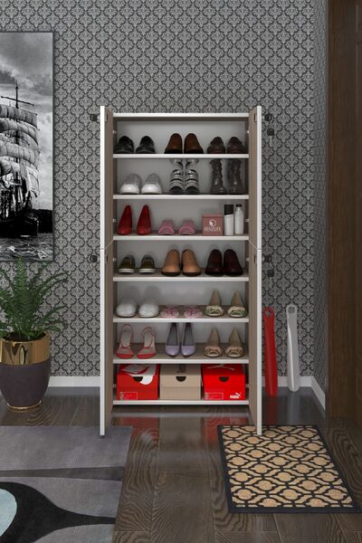 Kenzlife Ayakkabılık Ayakkabı Dolabı Kilitli Be Real Crd 140*70*32 Kapaklı Arkalıklı Ofis Dolabı İki Bölme