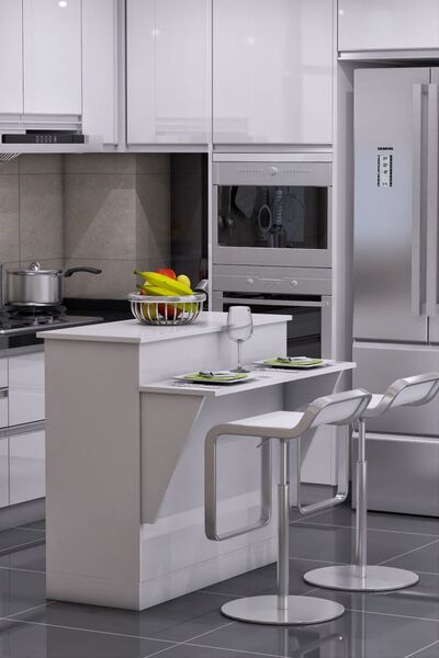 RAFİNERİ Beyaz Mutfak Masası Bar Masalı Ada Şeklinde Depolama Alanı Azure