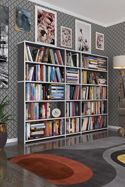 Kenzlife Kitaplık Süper Ga 150*200*19 Gri 5 Katlı 3 Bölme Çift Bölme Opsiyonl...
