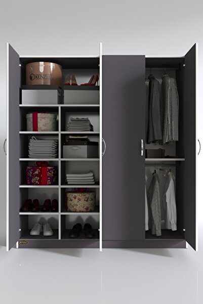 Kenzlife Gardırop 4 Kapılı Kaktüs 180*160*52 Gri Xlarge Kapaklı Gardolap Dolap