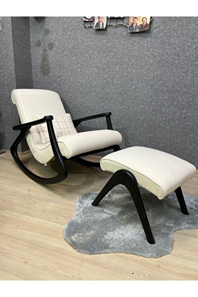 Asedia Ekol Siyah Krem Ahşap Sallanan Sandalye Dinlenme Emzirme Baba Tv Okuma...