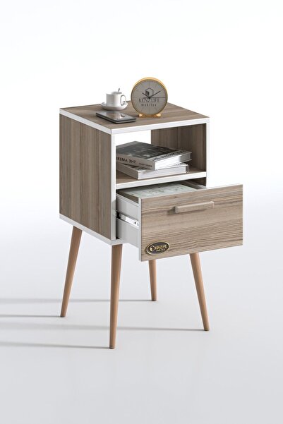 Kenzlife Komodin Budurgan Crd 74*39*39 Ahşap Ayaklı Raflı Çekmeceli Komidin Kitaplık