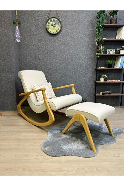Asedia Ekol Naturel Krem Ahşap Sallanan Sandalye Dinlenme Emzirme Baba Tv Oku...