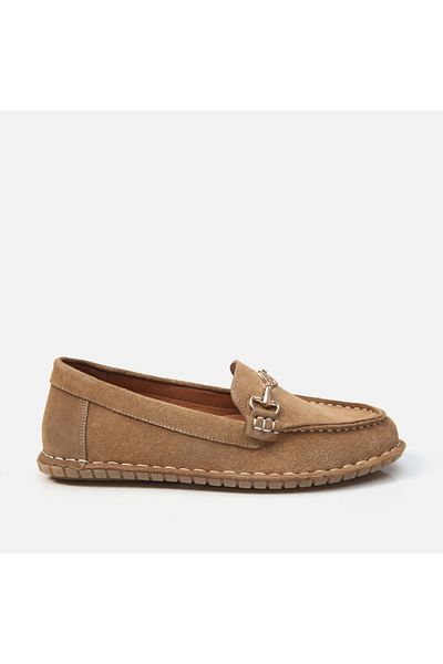 Hotiç Camel Colored Genuine Leather Women's Loafer