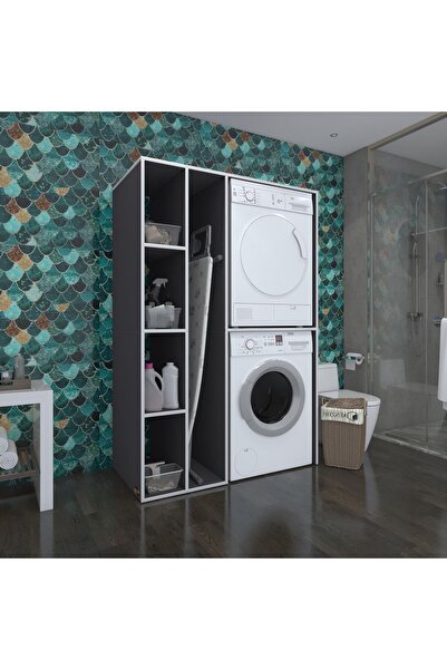 Kenzlife Çamaşır-Kurutma Makinesi Dolabı Alyusha Sol Gri 180*120*60 Banyo Kap...