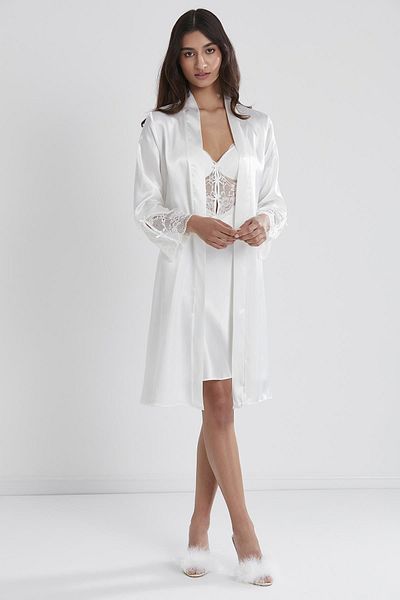 Pierre Cardin Set cămașă de noapte și halat de toaletă din dantelă din satin - 4300