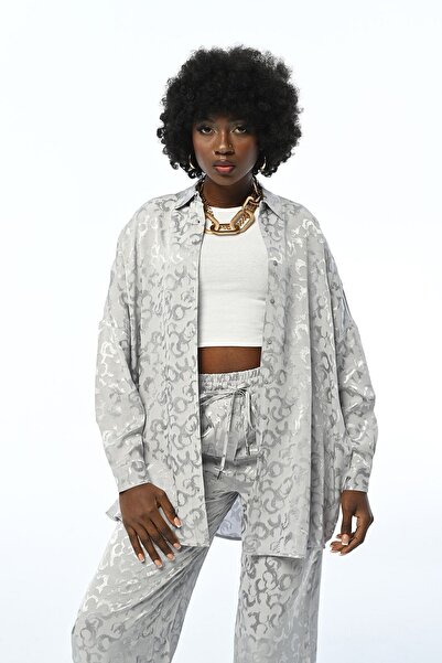 Orfeo Negro WOMEN'S PATTERNED JACQUARD OVERSIZE GRAY SHIRT