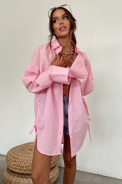 Ded COLLECTION Tesatura Popeline - Cămașă Trendy Femei cu cravată laterală