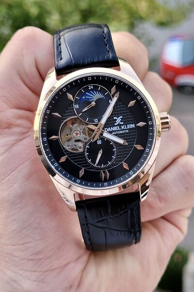 Daniel Klein Case Rose Color Automatic Men's Wrist Watch with Adjustable Band Calendar Dkgnct630