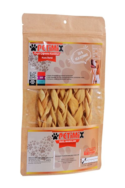 Petimix Örgü Kuzu Deri Çiğneme Kemikleri 100g Köpek Ödülü