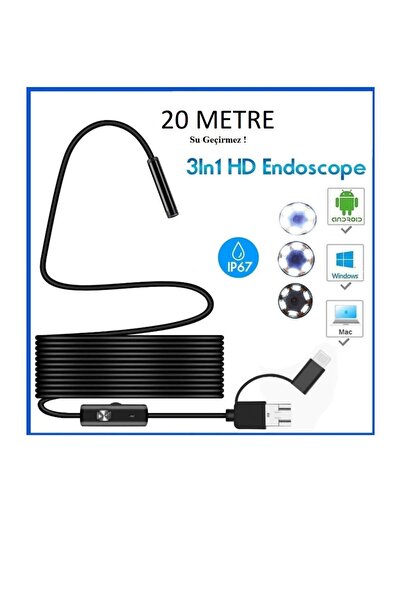 whitetech Yılan Endoskop Kamera 20 Mt Su Geçirmez Ledli Esnek Kablo 7 Mm Andr...