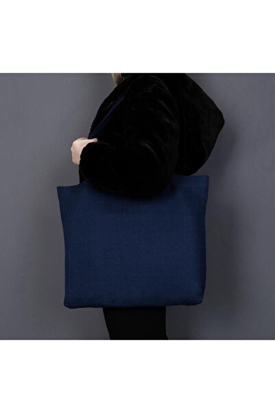 GOCCIA HOME Keten Görünümlü Körüklü Kadın Kol Ve Omuz Çantası Lacivert