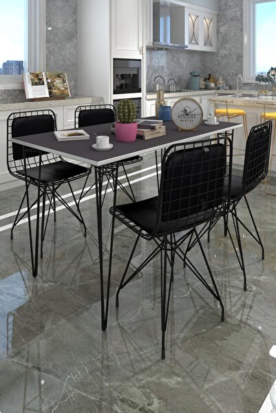 Kenzlife Knsz Masa Sandalye Takımı Hem75Mazlum Grisyh 130*070 Sm 4 Sandalye Syhsyh Sırt Minderli